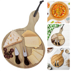 Cheqo® Kaasplankje Set - Kaas Serveerset - Bamboe - Ø26x38cm - 1cm Dik - 2 Mesjes (12cm) - Kaasplank - Kaasvorkje - Kaasmesje Kaasplank