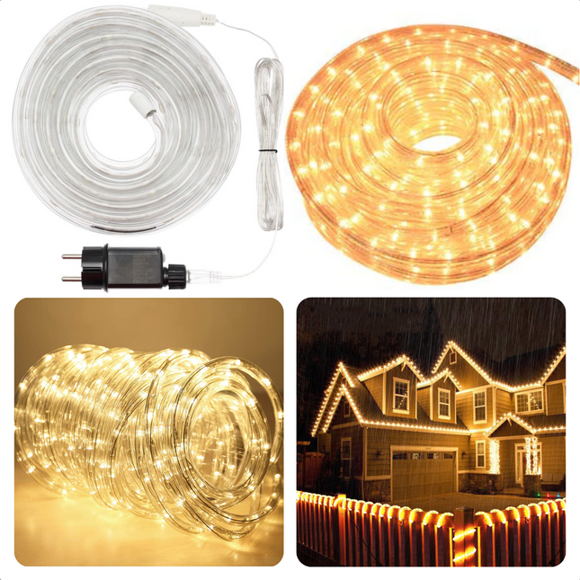 Cheqo® LED Lichtslang - 6 Meter - 144 LED's - Warm Wit - Voor Binnen & Buiten - 150cm Aansluitsnoer - Lichtsnoer - LED Snoer - Kerstverlichting - Sfeerverlichting - Terrasverlichting - Buitenverlichting - Waterdicht - Lichtslinger - Lampjes Slinger Lichtsnoeren