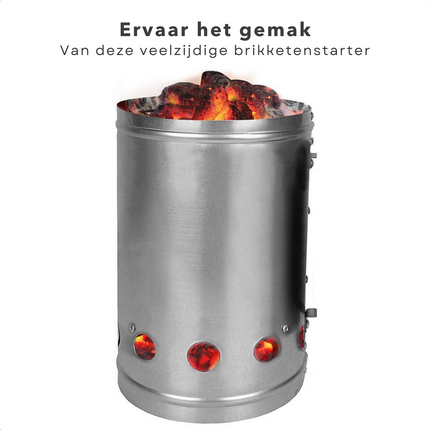 Cheqo® Luxe Brikettenstarter - BBQ Snelstarter - Houtskoolstarter - Hitteschild - Ø19cm - Hoogte 30.5cm Brikettenstarter