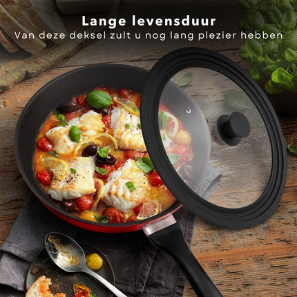 Cheqo® Universeel Glazen Deksel - Pandeksel - Pannendeksel - Voor pannen van 16cm, 18cm, 20cm - Siliconen Rand - Gehard Glas - Vaatwasserbestendig Pandeksels