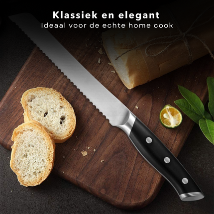 Cheqo® Broodmes - Kartelmes - 20cm - RVS - Bread Knife - Zagend Snijden - Kunststof Heft - Ergonomisch Gevormd - 32cm Broodmes