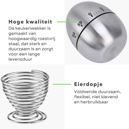 Cheqo® Kookwekker met Eierdopjes - 4 Eierdopjes - Eierdoppen - 60 Minuten - 5cm Diameter - 5,5cm Hoogte Eierdopjes