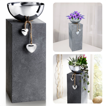 Cheqo® Decoratieve Plantenbak - Plantenschaal - 40cm - Schaal - Betonlook - 2 Harten - Voor Tuin, Balkon & Terras Plantenschaal