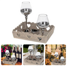 Cheqo® Kaarsen met Dienblad - Kandelaar Set - Kaarsenbord - Kaarsenplateau - Kaarsplateau - Woonaccessoires - 4-Delig - 2 Glazen en 1 Zilver Hart - Voor Waxinelichtjes en Kleine Kaarsen Decoratieve dienbladen