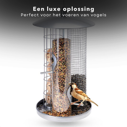Cheqo® XL Vogelvoederhuis - Vogelhuis - Nestkast - Voederstation - Vogelhuisje - 37cm Hoog - Metaal - Ophangbaar Vogelvoederhuis