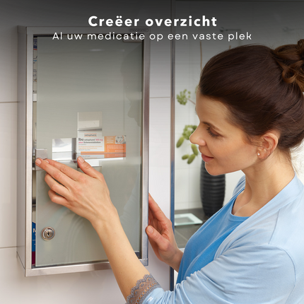 Cheqo® RVS Medicijnkastje met Slot - Afsluitbaar Kastje - Medicijnkast - Hangkast - Badkamerkast - 25x12x48cm Medicijnkastje