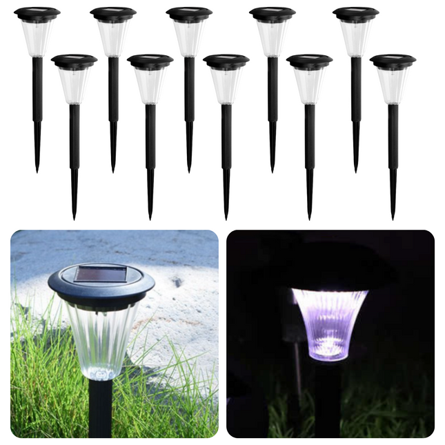 Cheqo® LED Grondspot - Waterdicht - Buitenverlichting - Buitenlamp - Padverlichting - Solar Tuinspot - Tuinverlichting met Zonnepaneel - Solarlamp - 30.5cm - 10 Stuks Grondspot