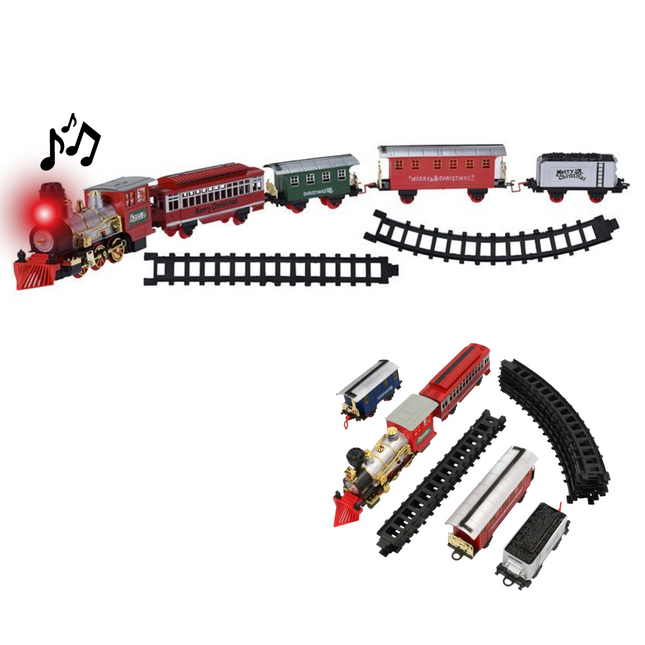 Cheqo® Kersttrein met Licht en Geluid - Kerstdecoratie - Treinset - Trein - 22 delig Kersttrein