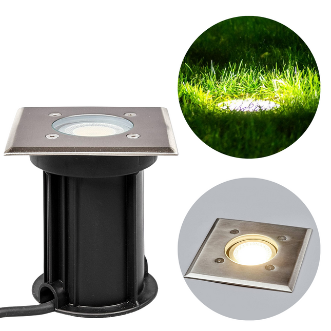 Cheqo® RVS Grondspot - Waterdicht IP65 - Buitenverlichting - Buitenlamp - GU10 - 11x11cm - Tuinverlichting Grondspot