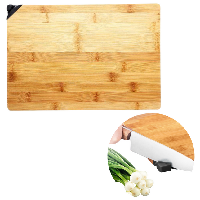 Cheqo® Snijplank met Ingebouwde Messenslijper - Serveerplank - Messen Slijper - Bamboe - 33x23x2cm Snijplank