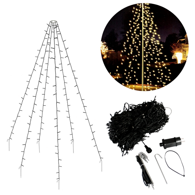 Cheqo® Vlaggenmast Verlichting - Lichtketting Vlaggenmast - Kerstverlichting - Kerstboom Verlichting - 360 LED's - 8 Meter Vlaggenmast Verlichting
