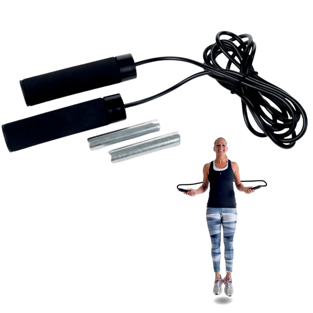 Cheqo® FIT Verzwaard Springtouw - Fitness Jumping Rope - Met Gewicht - Crossfit - 160 gram - 2.85 m Springtouwen