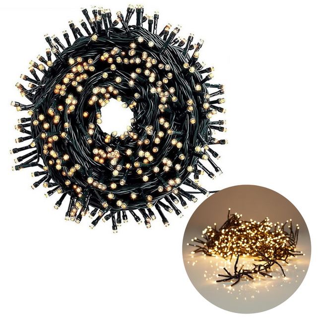 Cheqo® Kerstboomverlichting - Clusterverlichting - Kerstlampjes - Led Verlichting - Kerstverlichting voor Binnen en Buiten - 1512 LED - 11m - Extra Warm Wit Clusterverlichting