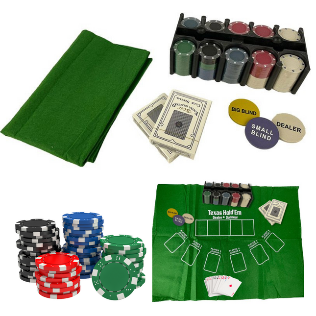 Cheqo® Pokerset met 200 Pokerchips - Met Speelkaarten - Pokertafel - Pokermat - Dealer Chips - Voor 6 Spelers - 60x44cm Pokerset