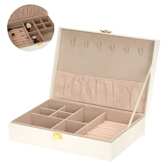 Cheqo® Sieradendoos - Juwelendoos - Sieradenhouder - Bijouterie - 28x19x7cm - Wit Sieradendoos