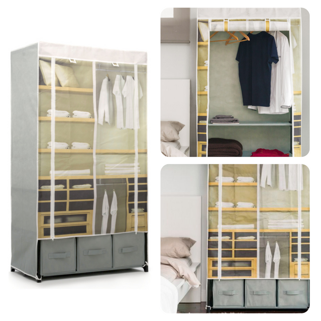 Cheqo® XL Garderobekast - Kledingkast met Metalen Frame - Kleding Opbergkast - Opvouwbare Kast - Met Legplanken en Ophangstang - 160x88x50cm - Met Opdruk Kledingkast