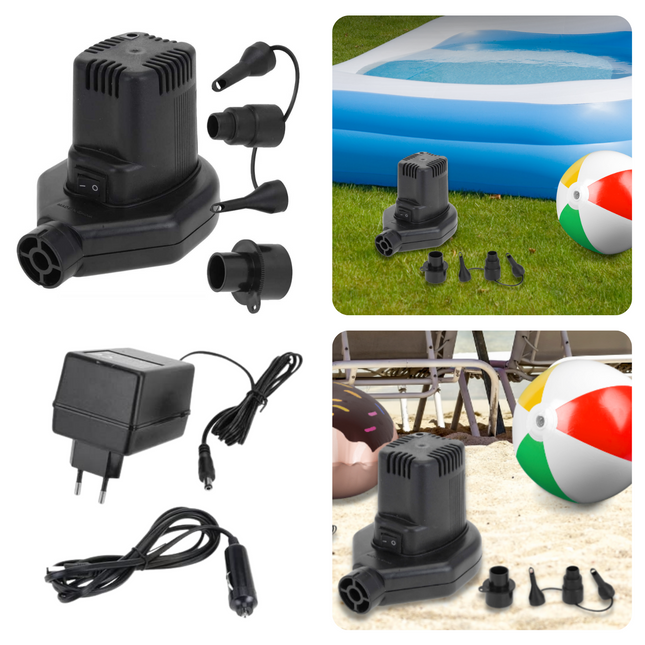 Cheqo® Elektrische Luchtbedpomp 12V & 230V - Luchtbed Pomp - Opblaaspomp - Inclusief Adapter - Snelle Opblaasfunctie - Compact & Lichtgewicht - Luchtbedpomp