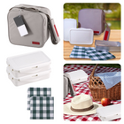 Cheqo® Complete Lunchtas - Picknicktas - Picknickset - Picknickmand - Koelbox - Grijs-  2 Lunchboxen - Tray - 2 Katoenen Servetten - Met Draagriem & Handvat Koelbox