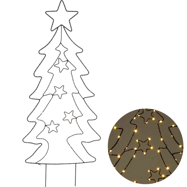 Cheqo® Tuinsteker Kerstboom - Kerstdecoratie Tuin - Grondpen - 90 LED - Tuin Kerstboom - Extra Warm Wit Verlichte Kerstfiguren