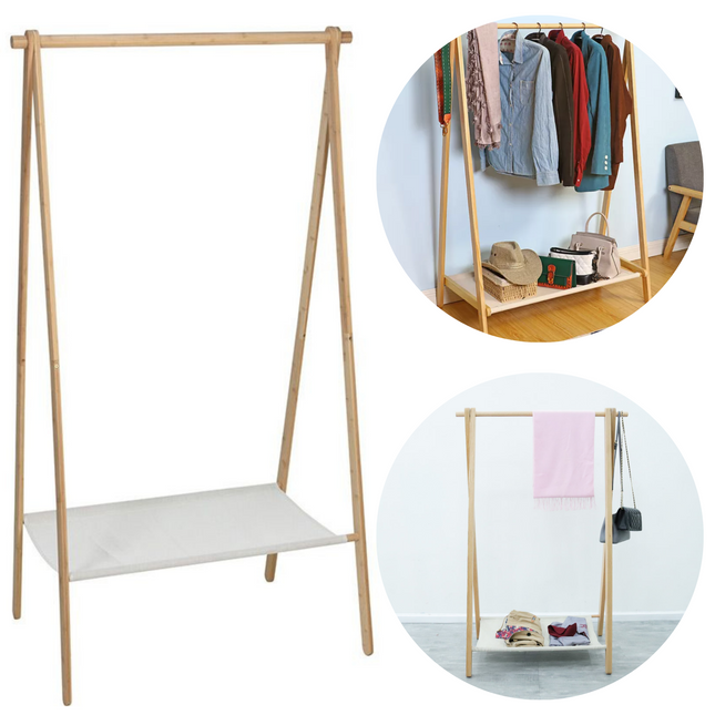 Cheqo® Houten Kledingrek - Kleerrek - Kledingkast - Met Houten Kledingstang en Oplegplank - Schoenenplank - 155x86x57cm Kledingrek