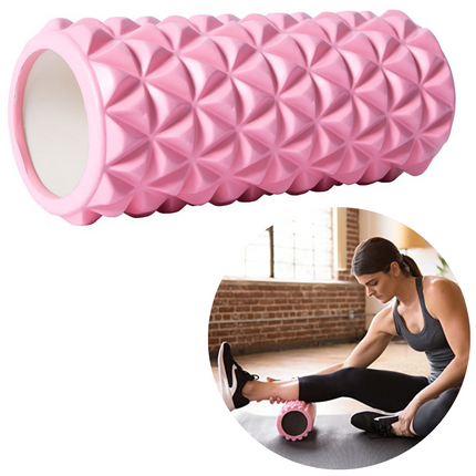 Cheqo® PRO FIT Foamroller - Yoga Roller - Fitness Foam Roller - Triggerpoint Massage - Yoga - Pilates - Grid Roller - 33x14cm - Roze Foamrollers