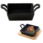 Cheqo® Vierkante Koekenpan - Gietijzeren Braadpan - Tapaspan met Serveerplank - Gietijzer Koekenpan