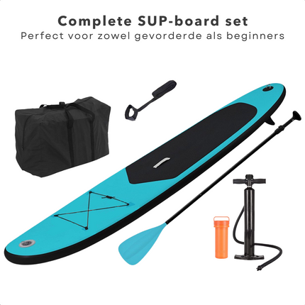 Cheqo® Complete SUP-Set - Opblaasbaar SUP Board - Stand Up Paddle Board - Tot 80kg - EVA Anti-Slip - Verstelbare Peddel - Met Rugzak en Handpomp - Blauw SUP Board