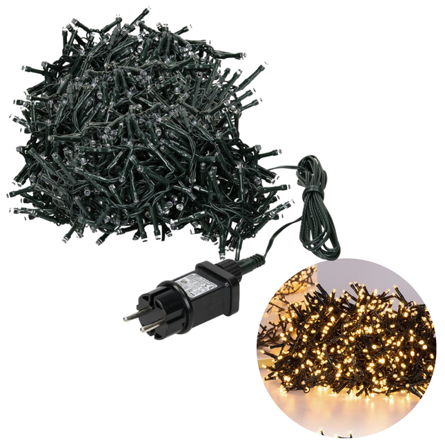 Cheqo® Kerstboomverlichting - Micro Clusterverlichting - Kerstlampjes - Led Verlichting - Kerstverlichting voor Binnen en Buiten - 1000 LED's - 20 Meter - Extra Warm Wit Clusterverlichting