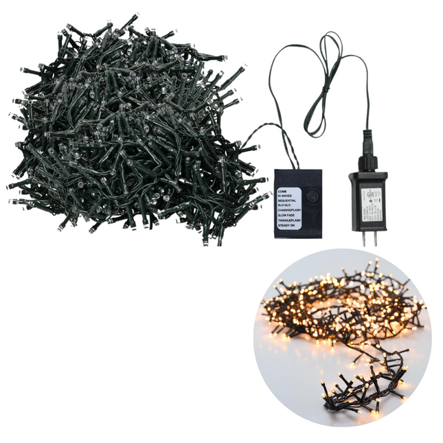 Cheqo® Kerstboomverlichting - Micro Clusterverlichting - Kerstlampjes - Led Verlichting - Kerstverlichting voor Binnen en Buiten - 560 LED's - 11 Meter - Extra Warm Wit - 8 Functies + Geheugen Clusterverlichting