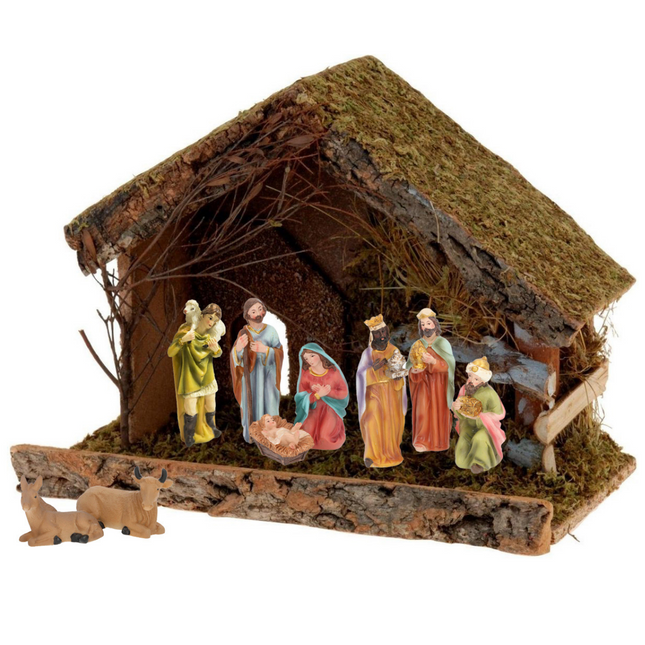 Cheqo® Kerststal Zonder Figuren - Kersttafereel - Kerstdorp - 32 x 17 x H25cm Kerststal