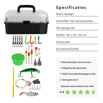 Cheqo® Viskoffer met Accessoires - Visspullen met Alle Benodigdheden - Vis Set - 30x19x15cm - Inclusief Dobbers, Vishaken, Snoer, Draad & Meer Viskoffer
