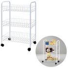 Cheqo® Keukentrolley - Opbergrek Verrijdbaar - Rolwagen - Keukenrek - Trolley - Voor Badkamer of Keuken - Wit met 3 Manden - 40x26xH62cm Keukentrolley