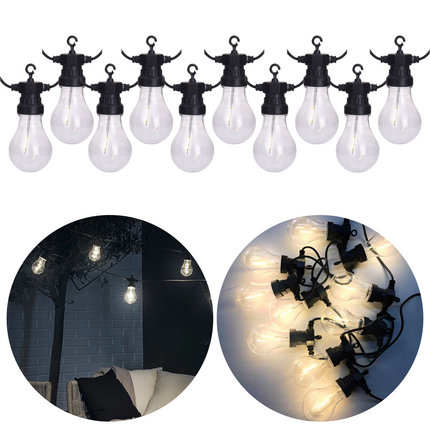 Cheqo® Lichtsnoer - Fairy Lights - Lichtslinger voor Binnen en Buiten - Kerst Verlichting - Tuinverlichting - Feestverlichting - Warm Wit - 10 LED Filament Bolletjes - 7.5 Meter Lichtsnoeren