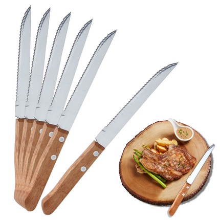 Cheqo® RVS Steakmessen Set - Messenset - Tafelmessen - Vleesmessen - Steakmessenset - Vaatwasserbestendig - 6 Stuks - 21 cm Steakmessen