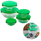 Cheqo® Glazen Vershoudbakjes - Lunchbox - Glazen Kommen - Voedselcontainer - Vershouddoos - Voorraadschaal - Met Deksel - 10 Stuks - Groen Vershoudbakjes