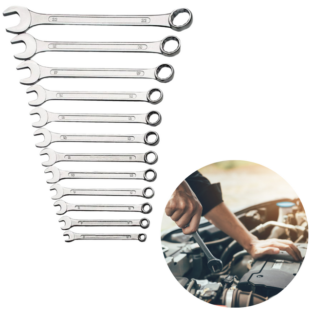 Cheqo® Steekringsleutelset - Ringsleutelset - Steeksleutelset - Chroom Vanadium - 12-delig Ringsteeksleutelset