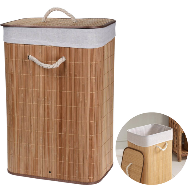 Cheqo® Opvouwbare Wasmand - Linnenmand - Wasbox - Wassorteerder - Laundry Basket - Wasmand Opvouwbaar - Bamboe - 40x30xH60cm wasmand