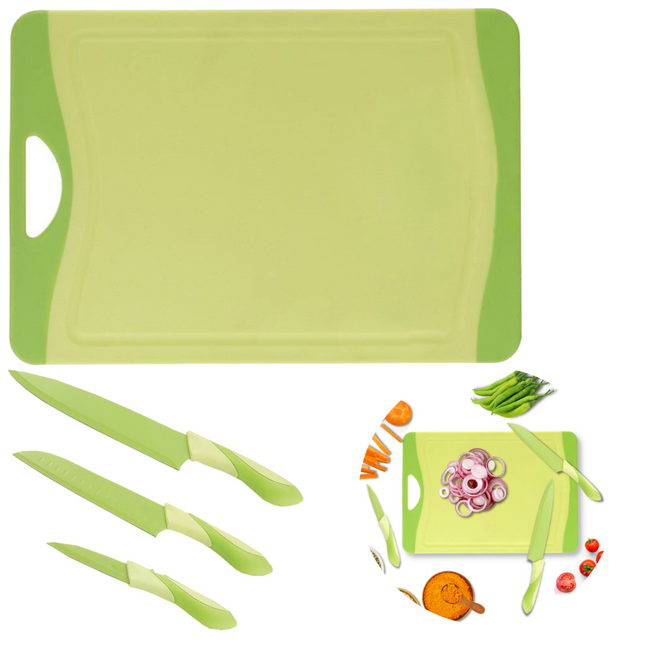 Cheqo® Snijplank met Messenset - 3 Messen - Snijbord - RVS Keukenmessen - Anti-Bacteriëel - 43,5x29x1cm Snijplank