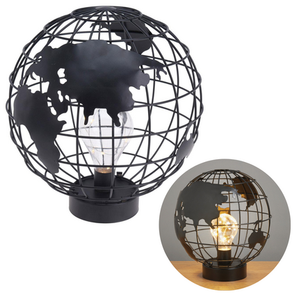 Cheqo® Luxe Wereldbol Tafellamp - Bedlamp - Wereldbol Lamp - Globe Lamp - Sfeerverlichting - ø25cm - 9 Led - Op Batterijen Tafellamp