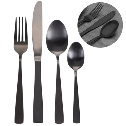 Cheqo® Luxe Mat Zwart Bestekset - Matte Zwart RVS - 16 Delig - Bestek - Lepels - Messen - Vorken - Voor 4 Personen bestekset