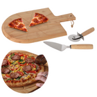 Cheqo® Pizza Snijplank - Pizza Set - Pizza Serveerset - Met Pizzasnijder en Spatel - Pizza Snijder - RVS - Duurzaam Bamboe - 43x30x1.5cm Snijplank