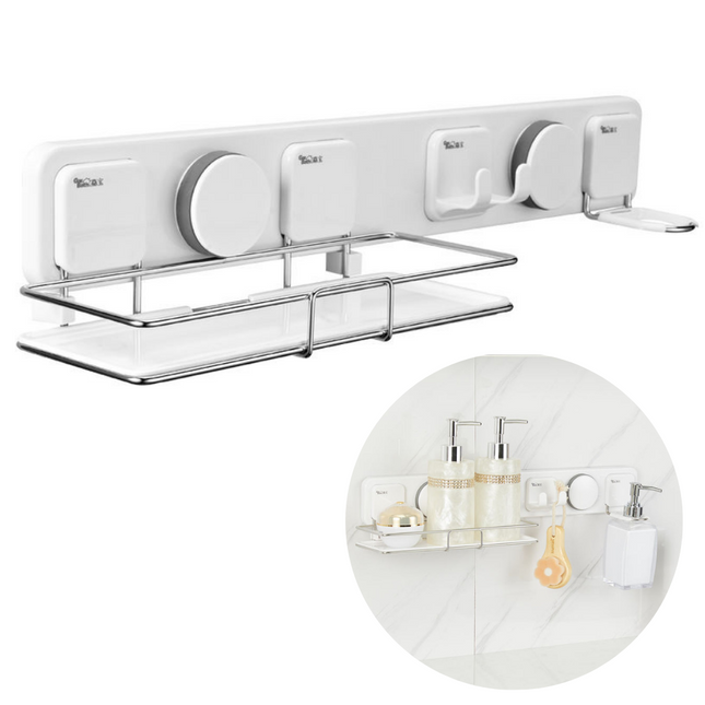 Cheqo® Wandorganizer met Zuignappen - Voor Badkamer en Keuken - Handdoekhouder - Zeephouder - Doucherek Doucherek