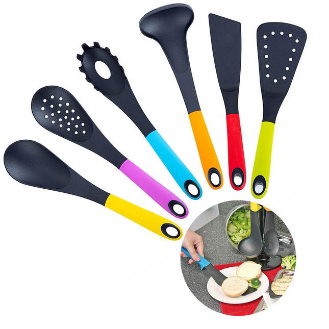 Cheqo® Soft Touch Keukengerei - Kookgerei - Spatelset - Keukenspatels - Pastalepel - Schuimspaan - Pollepel - Bakspaan - Opscheplepel - Spatel - 31cm - 6 Delig Keukengerei Set