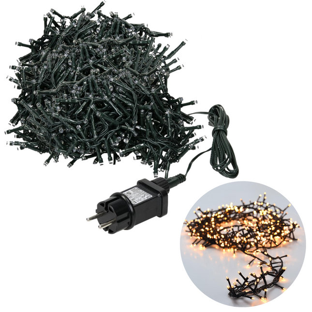 Cheqo® Kerstboomverlichting - Micro Clusterverlichting - Kerstlampjes - Led Verlichting - Kerstverlichting voor Binnen en Buiten - 1000 LED's - 20 Meter - Warm Wit Clusterverlichting