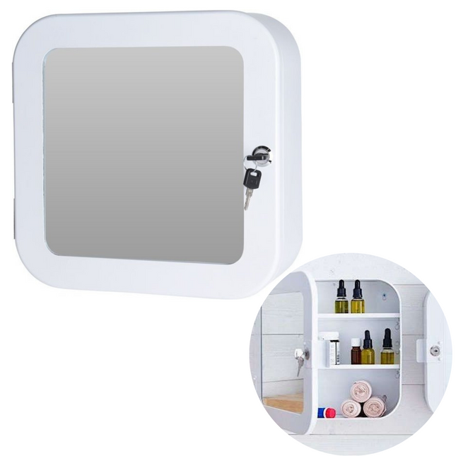 Cheqo® RVS Medicijnkastje met Slot - Afsluitbaar Kastje - Medicijnkast - Hangkast - Badkamerkast - 32x32x12cm - Wit Medicijnkastje