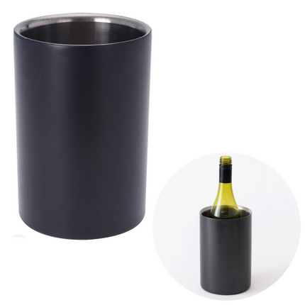 Cheqo® Luxe Zwarte Wijnkoeler - Zwart - RVS - Fleshouder - Drankkoeler - Dubbelwandig Wijnkoeler