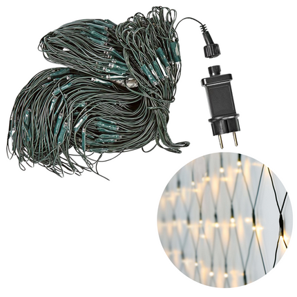 Cheqo® Netverlichting - Netverlichting - Kerstverlichting - Lichtnetten - Lichtgordijn - Tuinverlichting - Boomverlichting - 160 LED - 200x100 cm - Warm Wit met Groen Snoer Lichtnet