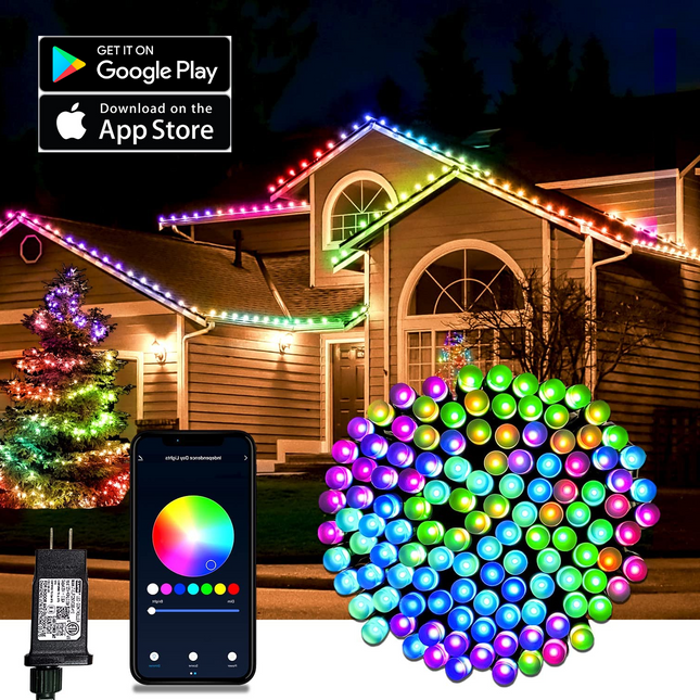 Cheqo® Smart Kerstboomverlichting - Clusterverlichting - Kerstlampjes met App - Led Verlichting - Kerstverlichting voor Binnen en Buiten - 120 LED - 12m - Multicolor - Met App Bediening Kerstboomverlichting