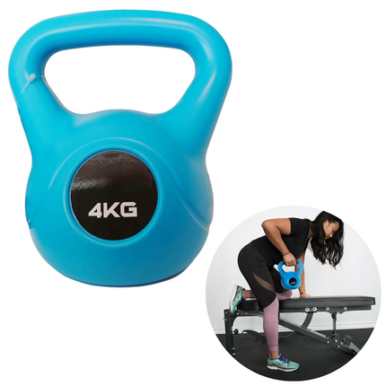 Cheqo® Kettlebell - Full Body Workout - Cementvulling - Blauw - 4 KG Kettlebells