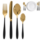 Cheqo® Luxe Bestekset - Zwart Bestek - Goud Bestek - Gouden Bestekset - 16 Delig - RVS - 4 Personen - Zwart Goud Bestek - Titanium Gold Coating Bestekset